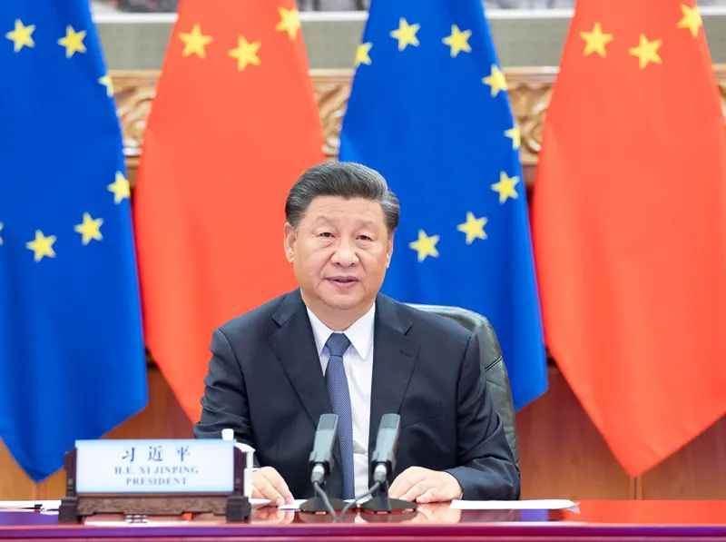 9月14日，习近平同德国欧盟领导人共同举行视频会晤。
