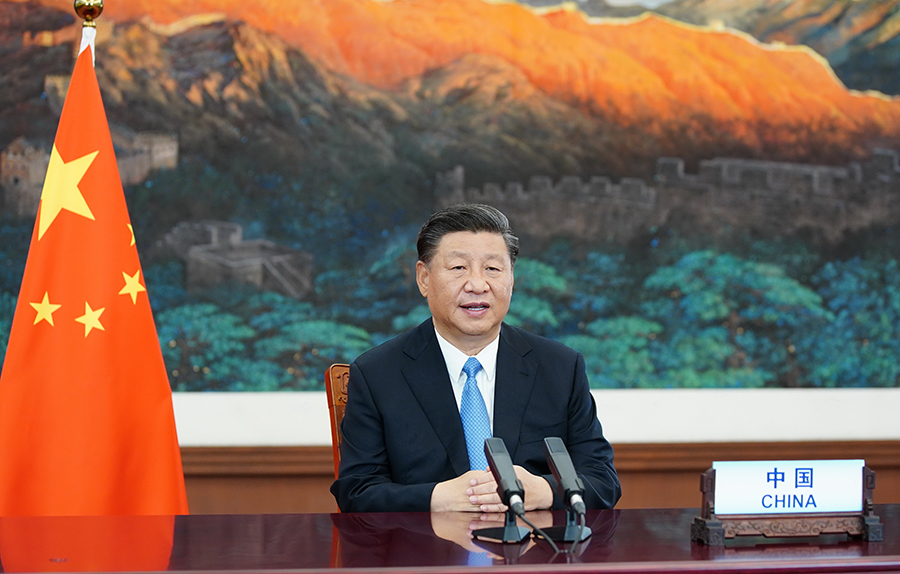 9月22日，国家主席习近平在第七十五届联合国大会一般性辩论上发表重要讲话。新华社记者 鞠鹏 摄